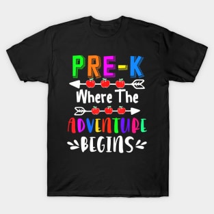 Pre-K Where The Adventure Begins Teacher T-Shirt